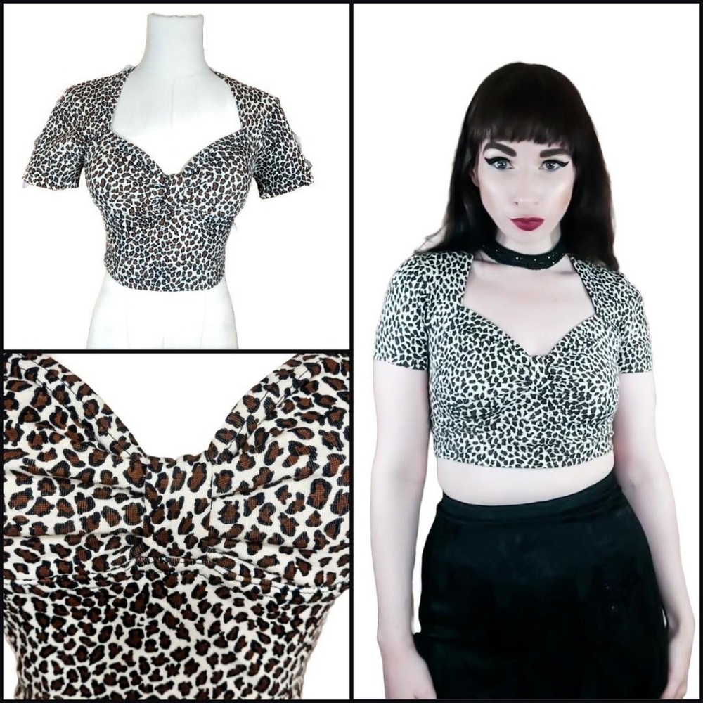 Vintage 1990s Cheetah Leopard Sweetheart Neckline Empire Waist Crop Top